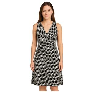 Ann Taylor Petites Dress 4P Black Cream Geometric Sleeveless